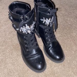 Circus By Sam Edelman Black Rhinestone bling jeweled Combat Boots 8